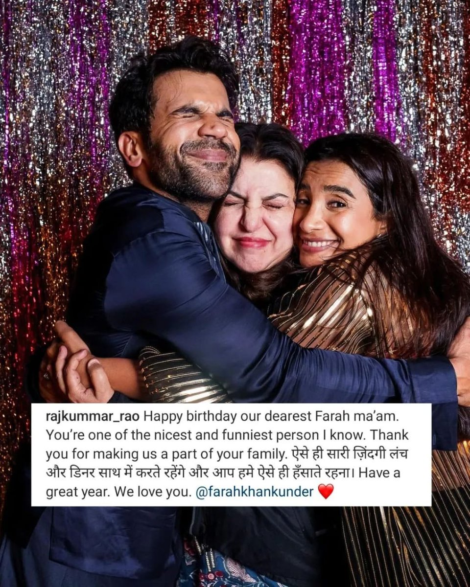 TeamTFW's tweet photo. These three share an adorable bond! On Farah Khan's birthday, Rajkummar Rao and Patralekhaa, who are like family to her, found a unique way to make her feel special. Swipe left to witness the heartwarming moments! ❤️
#TheFansWorld #TFW #farakhan #Patralekhaa
@RajkummarRao https://t.co/0YHYXVM6aB