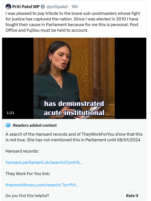 MikeDLondon's tweet image. Will 2024 become known as the Year of the Community Note Correcting Lying Tory Posts?

#patelOut #toriesout #torylies #ToriesUnfitToGovern #toryscum