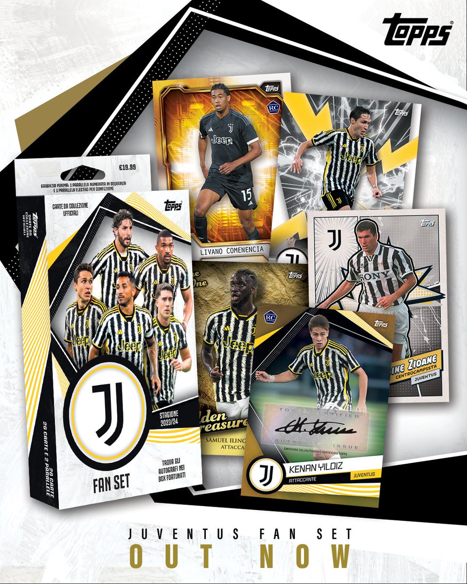 Topps_UK's tweet photo. The Topps Juventus Fan Set 2️⃣0️⃣2️⃣3️⃣ / 2️⃣4️⃣ is OUT NOW! 🤩
🖤 Contains 2️⃣8️⃣ stunning cards
🤍 Including 1️⃣ Numbered Parallel # and 1️⃣ Electro Parallel! ⚡️
✍️ Find Autograph cards in lucky boxes 🤞
🔗https://t.co/o9Jjso9GUF
#Topps #FanSet #Juventus #FootballCards https://t.co/wGnZ4KgmmS