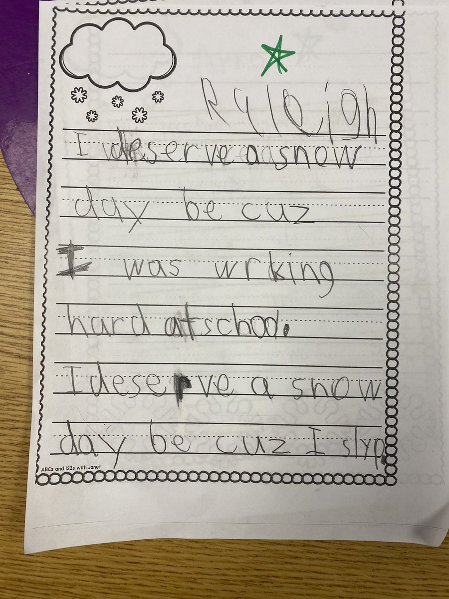 MrsSperryBPS's tweet photo. These first graders convinced Mother Nature they DESERVED a snow day! Working hard at school, listening to mom.. all perfect reasons! #440proud https://t.co/NPFPmXZxqi