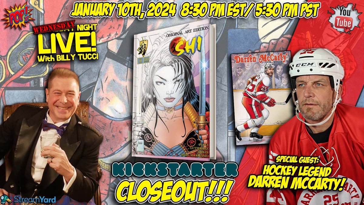 Join us tomorrow night for and all-new Thursday...I mean Wednesday Night LIVE with <a href="/BillyTucci/">Teen Sensation Billy Tucci®</a> for the SHI #1 30th Anniversary Original Art Edition CLOSEOUT STREAM!!

We are joined by special guests <a href="/DarrenMcCarty4/">Darren McCarty</a> and <a href="/MessBucketComic/">Mess Bucket Comics</a> talking their campaign DARREN McCARTY: