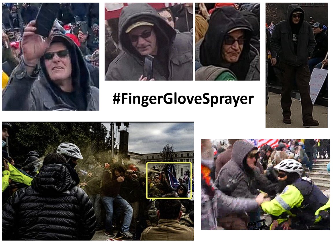 SeditionHunters's tweet photo. Another in our long list of #SeditionSprayers those individuals who used chemical sprays on officers during the #January6th riot. #FingerGloveSprayer needs to be identified! https://t.co/EyjCRaVJy4