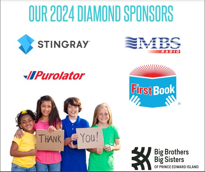 BBBSPEI's tweet image. Thank you to all of our amazing Diamond Sponsors for our 2024 Campaigns! Without them, we wouldn’t be able to offer all of our free programs to the youth of PEI! 

@stingraymusic @PurolatorInc @FirstBookCanada @cfcy @TownshipChev @PEAquaFarms @LGCanada @greenfoot