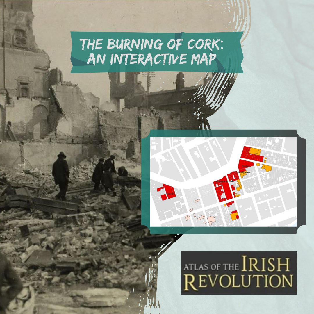 This 'Burning of Cork' map was designed and produced by Mike Murphy & Charlie Roche @UCC. This interactive map shows the many buildings around the city that had been destroyed or seriously damaged by fire on 11 December 1920. #IrishRevolution #Atlas @RTE  
esri.social/3V1w50Qpbqa