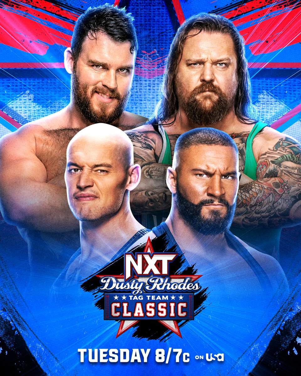 CoolerWrestling's tweet photo. Get ready for some tag team action in the Dusty Rhodes Tag Team Classic! Gallus will take on the formidable duo of Baron Corbin &amp; Bron Breakker, while Hank Walker &amp;... #DustyClassic #TagTeamAction https://t.co/wmgkVW5aeK