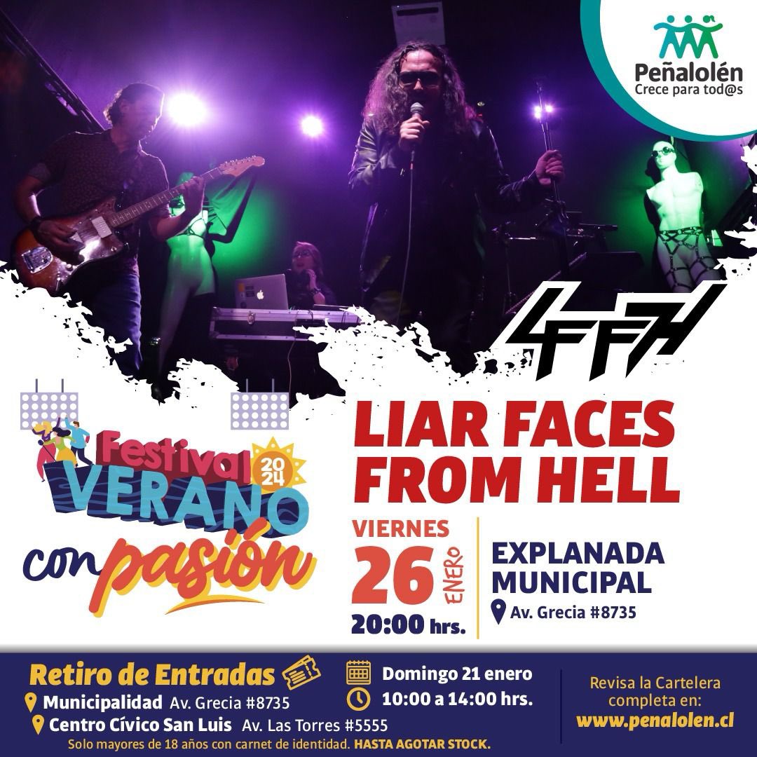 LiarFaces's tweet photo. Viernes 26 de Enero, Liar Faces From Hell en vivo ! Explanada Municipal de Peñalolén 👏🏻 @LiarFaces https://t.co/h17iijePgs