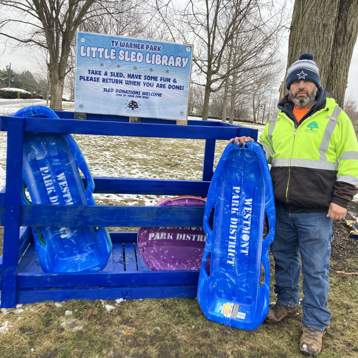 WestmontParks's tweet photo. ❄️ No sled? No problem! ❄️

We are excited to announce the addition of a Little Sled Library at the Ty Warner Park sledding hill! This library contains free sleds that can be used by community members &amp; returned when finished. https://t.co/01025OFBvH