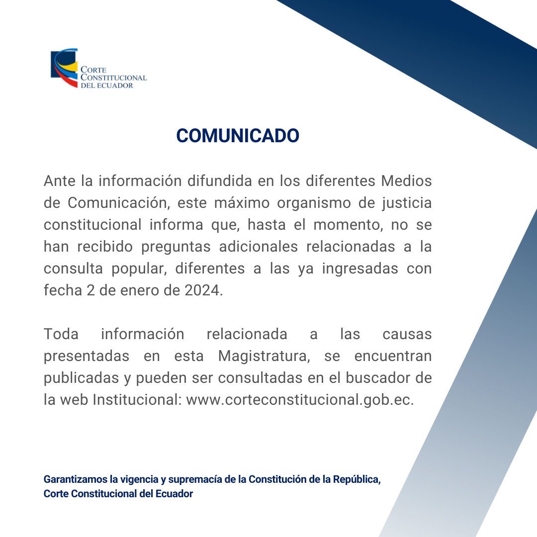 🔵#ComunicadoCC | La Corte Constitucional del Ecuador informa a los Medios de Comunicación y a la ciudadanía⤵️