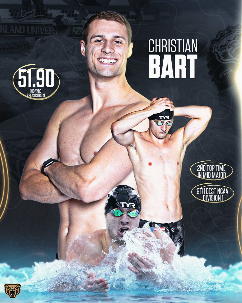 𝑯𝑬 𝑰𝑺 𝑺𝑷𝑬𝑬𝑫⚡️

Christian Bart currently holds the 2nd top time across the Mid Major divisions and the 9th best in all NCAA Division 1 for his 51.90 time in the 100-yard breaststroke‼️🚨
