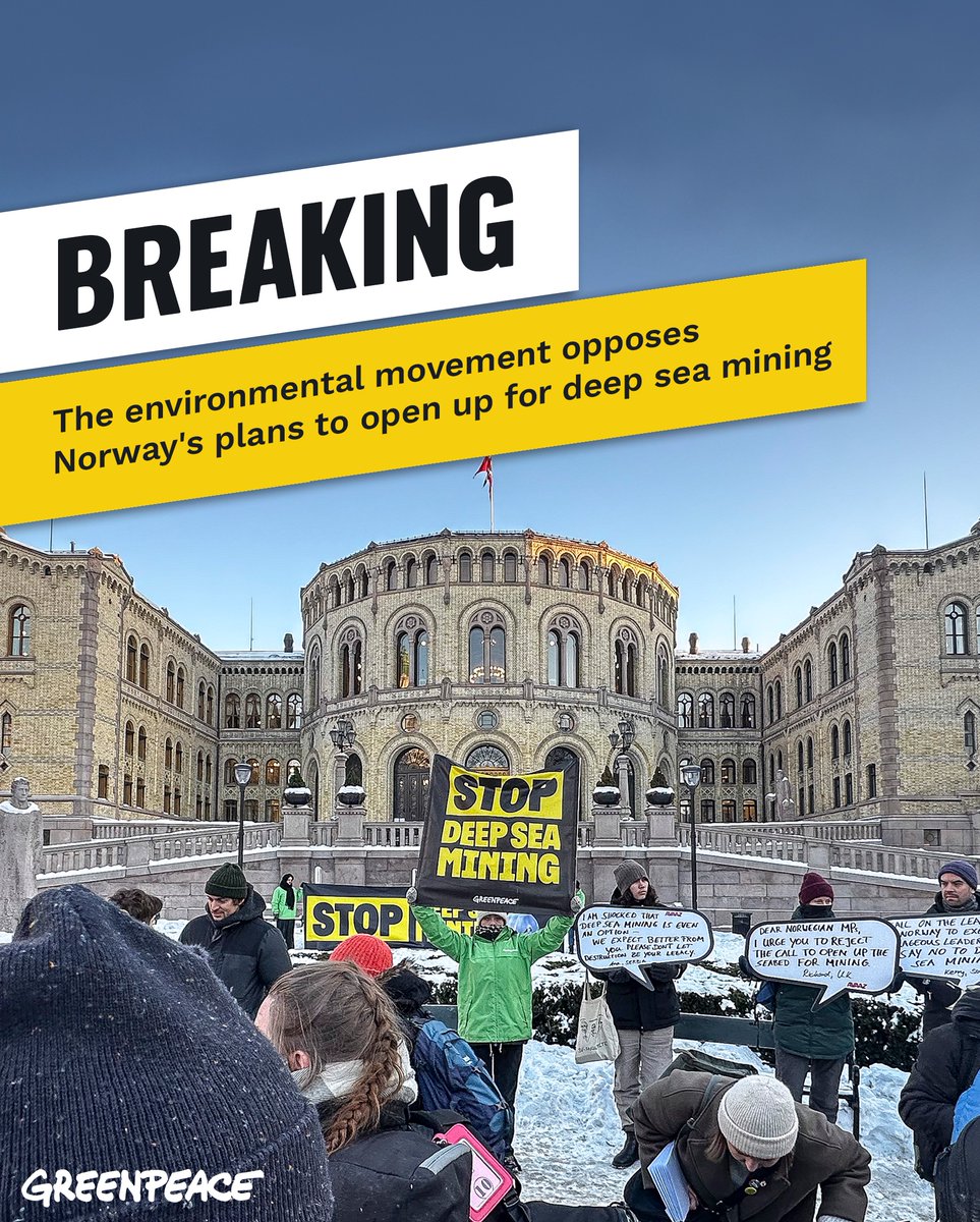 HAPPENING NOW! International activists and multiple environmental organisations join in protest in at the Norwegian Parliament to denounce the absurdity of mining the Arctic. Deep sea mining in the Arctic? There’s NO(R)WAY! #StopDeepSeaMining