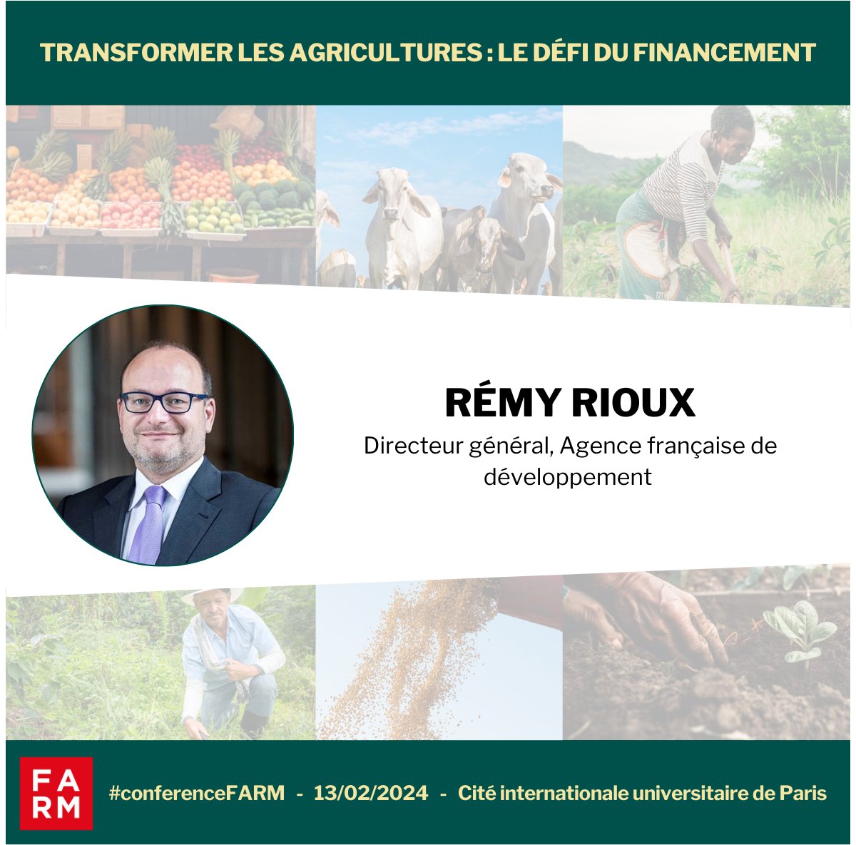 #conferenceFARM Découvrez les premiers invités de la Conférence internationale de la @FondationFARM ! RDV le 13 février prochain à la @ciup_fr pour parler financement et transformation des agricultures ! INSCRIPTION/INFOS : fondation-farm.org/actualite/conf…