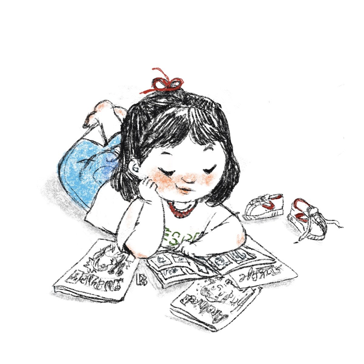 lynnorbontigao's tweet photo. Day 14: #100DayDrawing2023 I didn't have picture books growing up so I read comicbooks. Filipino ones, superheroes/dark, &amp; my happy pill(Archie).
Also a reminder that reading is reading, and whatever gets one to read(even the backs of shampoo labels), exercises our brains. https://t.co/fwYDnhray0