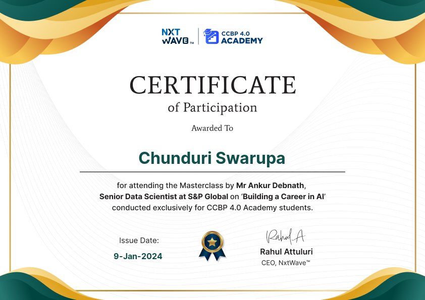 ChunduriSwarupa's tweet image. #nxtwave #rahulattulurisir #avinashsir #ccbpacademy #podcast #Ankursir #seniordatascientist #AI 
Thank you so much for sharing the things and your experiences towards the AI sir. I&apos;m so happy for attending this master class sir.Thank you so much for your valuable time Ankur sir.