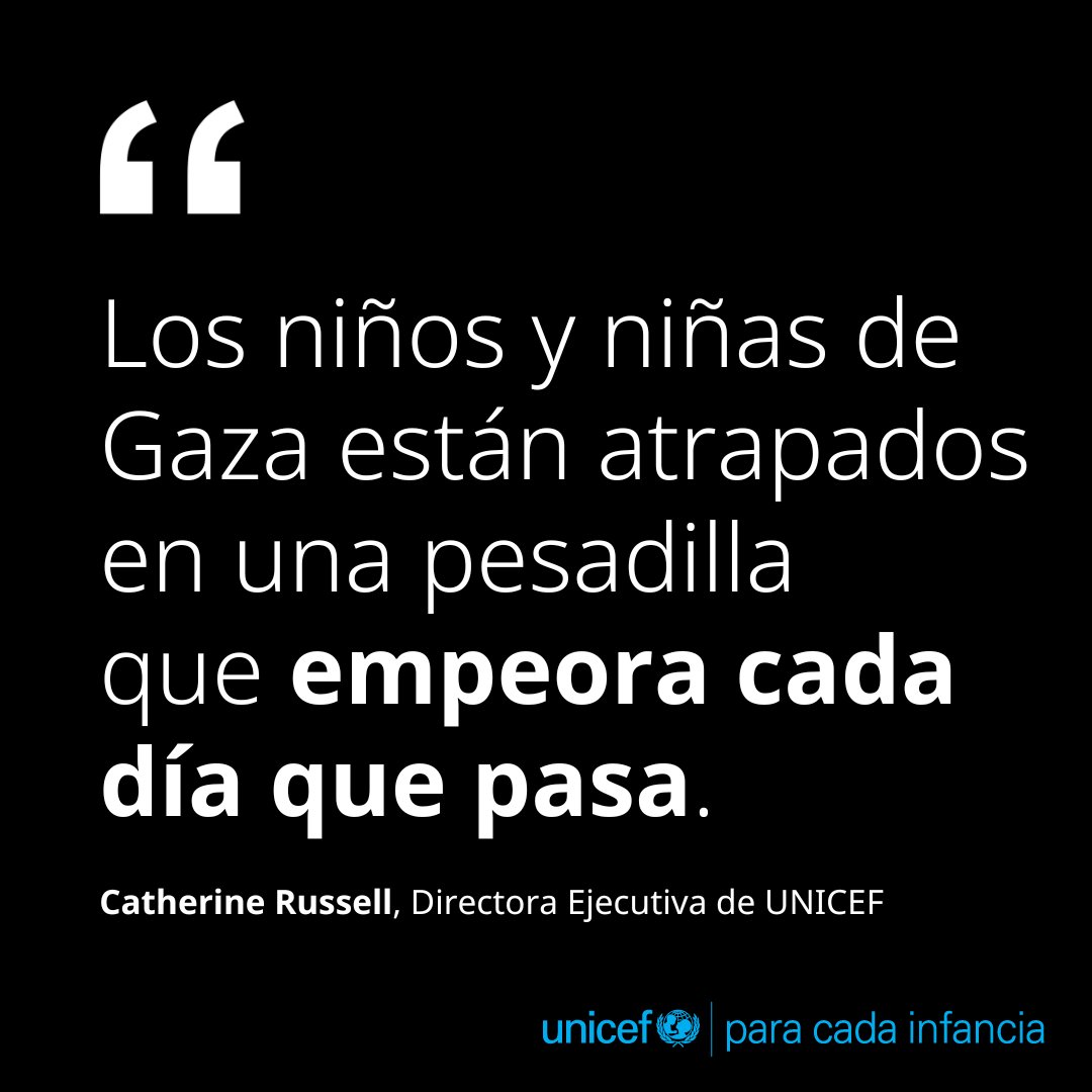 uniceflac's tweet photo. La intensificación del conflicto, la desnutrición y las enfermedades en Gaza están provocando un ciclo mortal que amenaza a más de 1,1 millones de niños y niñas.  

El mundo no puede quedarse de brazos cruzados. 

La violencia y el sufrimiento de la infancia deben terminar. https://t.co/2vcv0Fs2MY