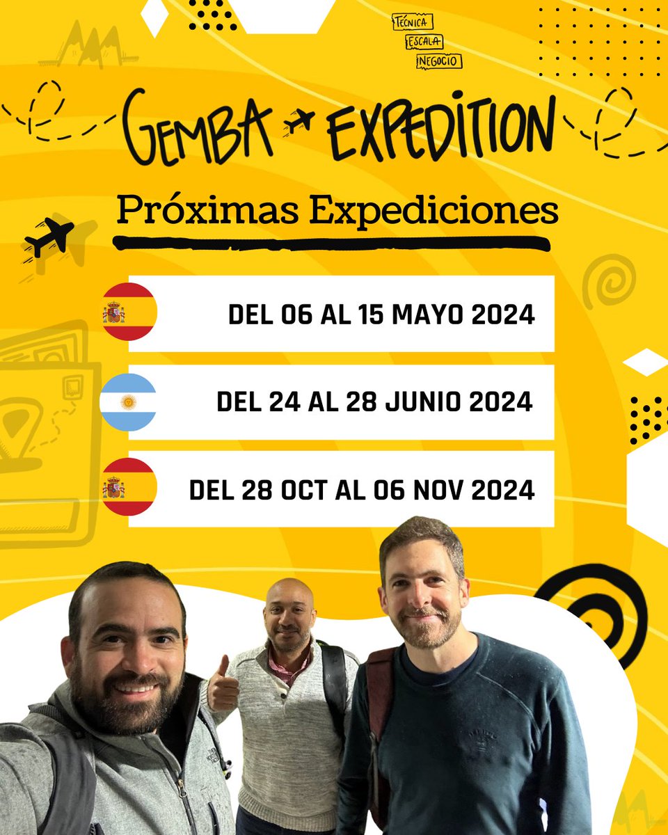 ✨🌍 ¡Marca tus calendarios y prepárate para la aventura!  

ESP - Del 06 al 15 Mayo 2024
ARG - Del 24 al 28 Junio 2024
ESP - Del 28 Octubre al 06 Noviembre 2024  

🌍 liqueed.org/cursos-abierto… 

✈️ #GembaExpedition Viaje de Exploración Organizacional #Liqueed #10Pines