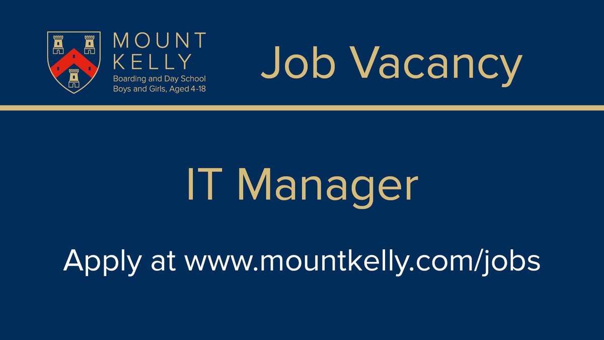 We are recruiting for an IT Manager. For more information or to apply visit mountkelly.com/jobs/

#JobsInIT #ITManager #TechJobs #JobsInTech #Leadership #Jobs #Tavistock #Devon