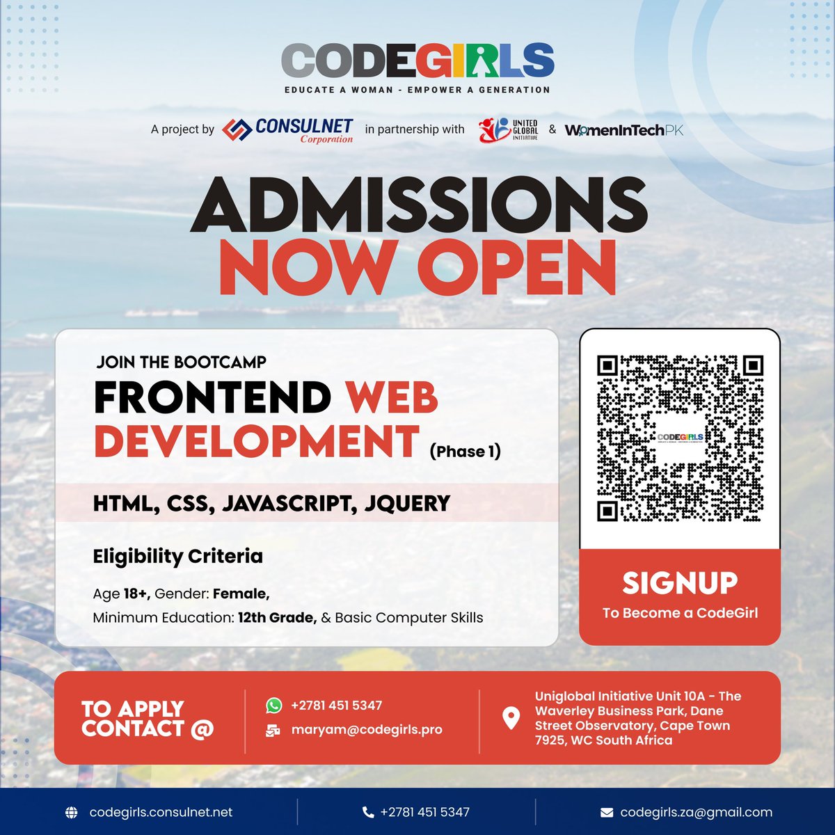 CodeGirls_cpt's tweet image. Kick start your IT career with us and, sign up for our fully sponsored, women-only IT and business training bootcamp. #womeninbusiness #womenintech