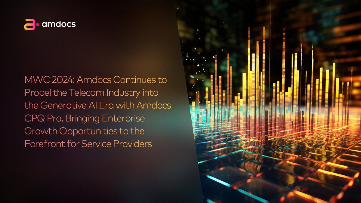 Amdocs's tweet photo. Coming soon to #MWC Barcelona - Amdocs CPQ Pro! Leveraging #GenAI to transform CPQ processes, CPQ Pro addresses the challenges of selling &amp; delivering advanced enterprise services. Stay tuned >> https://t.co/GVd7UnIqbf
@This_AnthonyG @AmdocsTech

#Configure #Price #Quote #Data https://t.co/3B6Yjr5G34