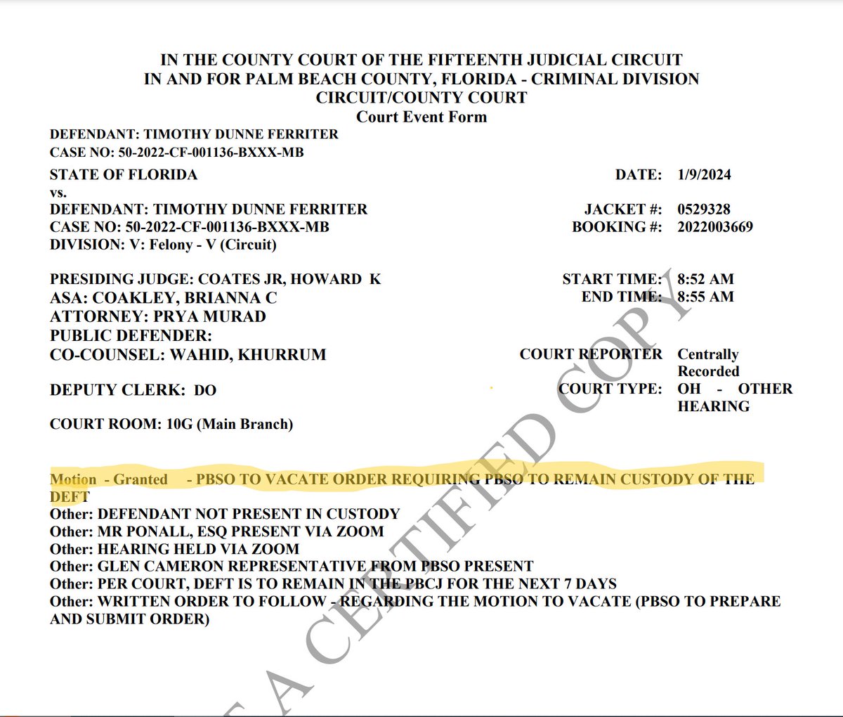 HeyDizzzy's tweet photo. YES! ORDER GRANTED Y'ALL! #TIMOTHYFERRITER IS GOING TO PRISON WHERE HE BELONGS! NO CUSHY COUNTY JAIL WHILE HE AWAITS HIS APPEAL. https://t.co/nrKjzuWWqI