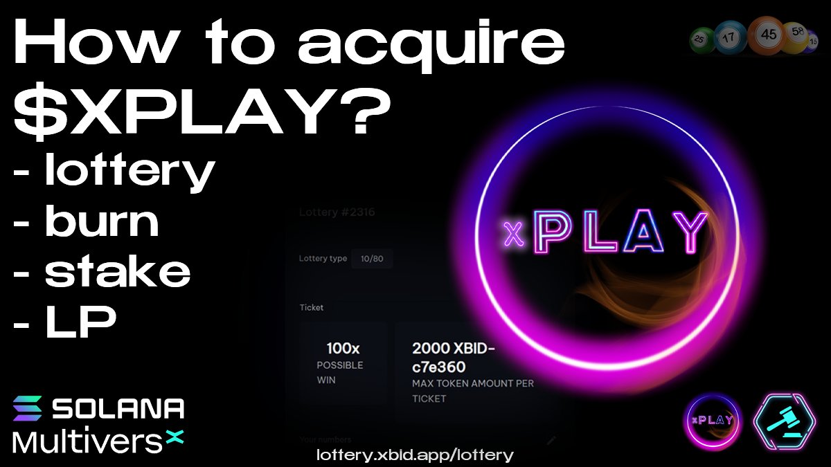 xLottery: $XPLAY Benefits!

Winning, losing... either way, you will get back some $XPLAY! What is $XPLAY? How to get it?

⭐️ Read here:
xbid.gitbook.io/xbid/~/changes…

🍀 Join! Play &amp; Win!
lottery.xbid.app/lottery

<a href="/PulsarTransfer/">PulsarTransferBot</a> send 100000 MEX to 50 Reactions
#MultiversX #Solana #XBID