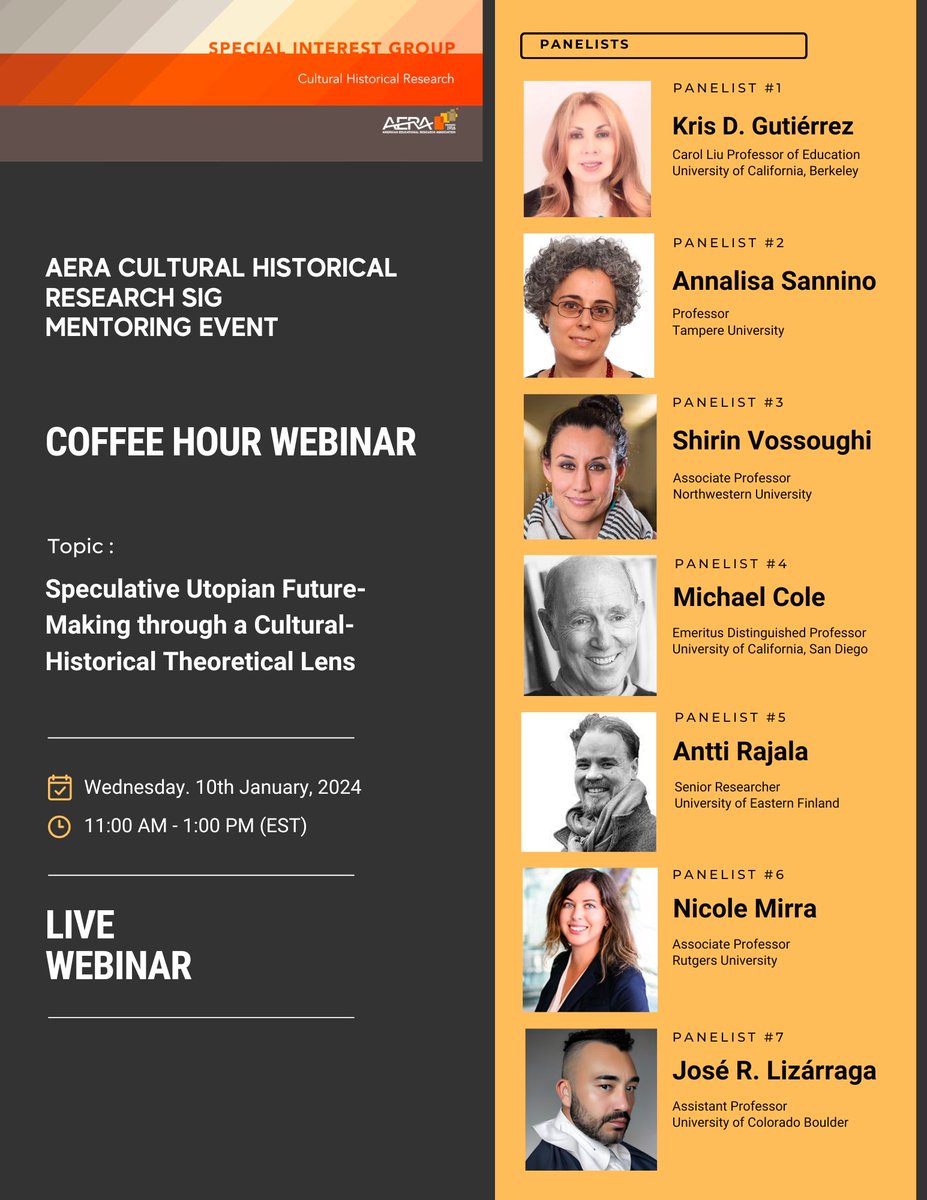 HAPPENING TOMORROW at 11am ET! Join us for a conversation about the possibilities of speculative utopian future-making thru cultural-historical perspectives featuring some of the leading thinkers in this area! Join the talk here: teacherscollege.zoom.us/j/93970561456