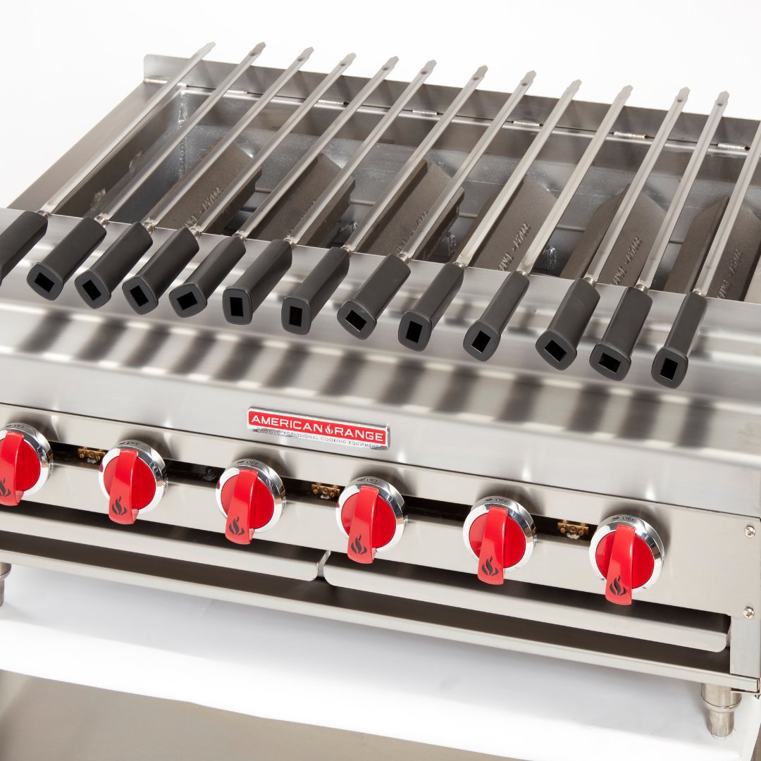 AmericanRangeUS's tweet photo. With American Range, you can choose between two Kebob Broiler skewer styles —  v-shaped for hearty chunks, and flat skewer for flavorful ground meats. 🍖Contact your designated rep group to find the skewer that suits your grilling game at https://t.co/R7a35aUwOj. https://t.co/aQFrvxZ3vR