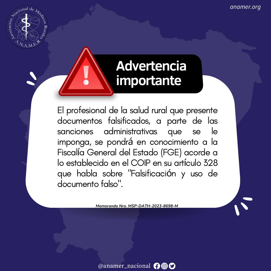Atención 🚨
 
Estimados colegas profesionales de la Salud rural eviten falsificar los certificados de los cursos solicitados por el Ministerio de Salud Pública, ya que la sanción esta implícita en la normativa legal vigente.

Evitemos sanciones. ❌