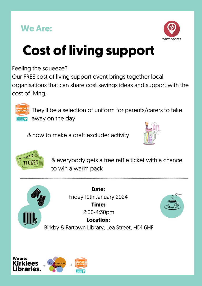 Save the date  <a href="/KirkleesLibrary/">Kirklees Libraries</a>   @ls2y_group  #Birkby #library   #costofliving