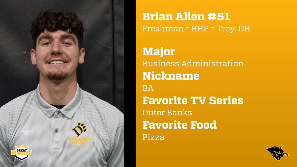 ODUBaseball_'s tweet image. Meet our First Panther Baseball Player, # 51 - Brian Allen. #37DaysAway