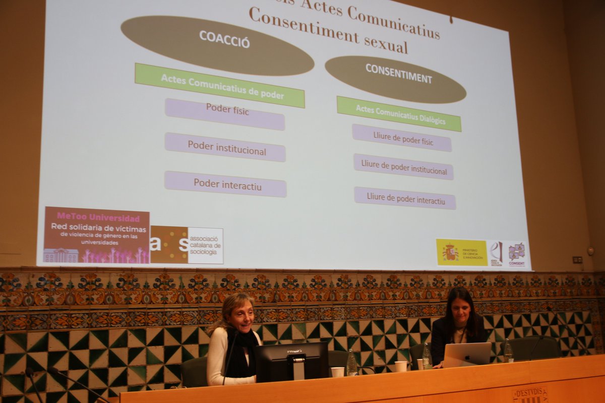 iec's tweet image. Ara, a la sala Prat de la Riba de l’#IEC, @LidiaPuigvert parla de les diferències entre #coacció i #consentiment #sexual.

A la jornada ‘Formes d’avaluació del professorat universitari: objectivitat, arbitrarietat i assetjament sexual’, organitzada per l’@ACSociologia.

#MeToo 🎓