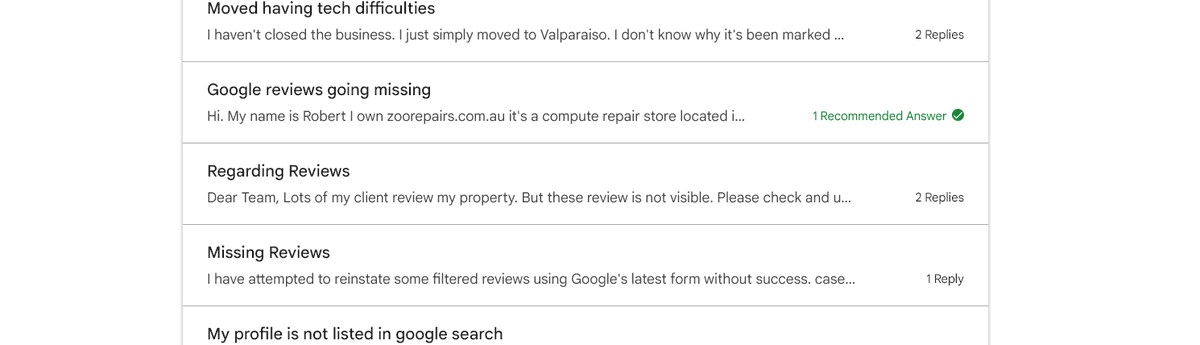 MakeItHappe_n's tweet photo. @GoogleSmallBiz Honestly have you looked at your Google Business Profile Community complaints regarding reviews not getting published? You are flag genuine reviews. Lots of complaints. Your AI and algorithm is way off on this @GoogleMyBiz @searchliaison https://t.co/BI7bdM6k66
