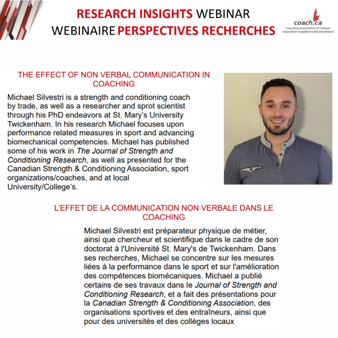 March 15 I will be presenting at the Coaching Association of Canada Research Insights Webinar on Non Verbal Communication in Coaching. NVC is a topic that is not discussed often enough, lacks research on, and coaches do not have knowledge about, this will look to bridge the gap.