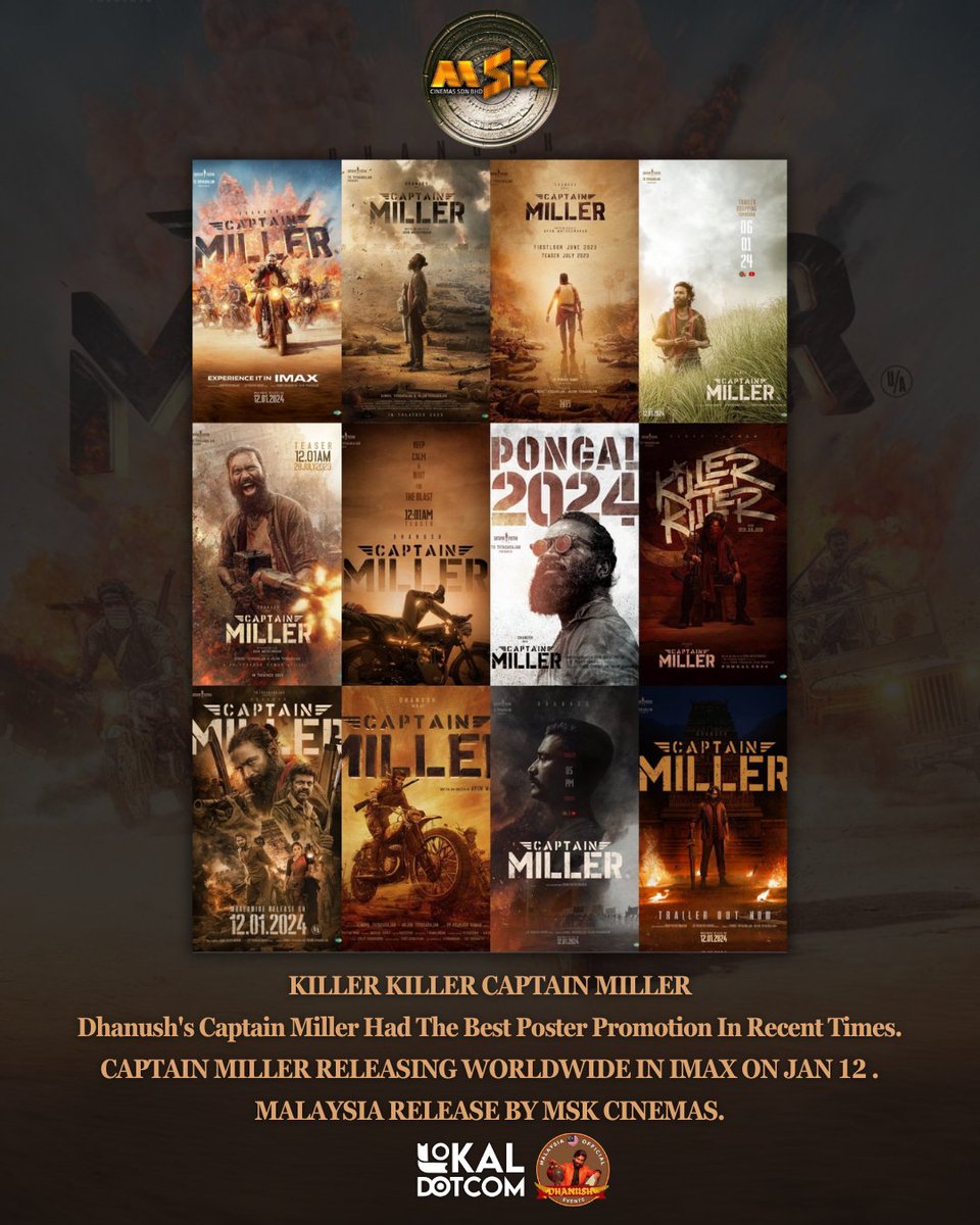 lokaldotcom's tweet photo. "KILLER KILLER CAPTAIN MILLER" - IN YOUR NEAREST CINEMAS FROM JANUARY 12.

MALAYSIA RELEASE BY @mskcinemas @SaradhaKS 

#CaptainMiller #CaptainMillerPongal #Dhanush #mskcinemas

@SathyaJyothi @dhanushkraja @gvprakash #ArunMatheswaran @NimmaShivanna @sundeepkishan @priyankaamohan https://t.co/hNvF1rjBTu