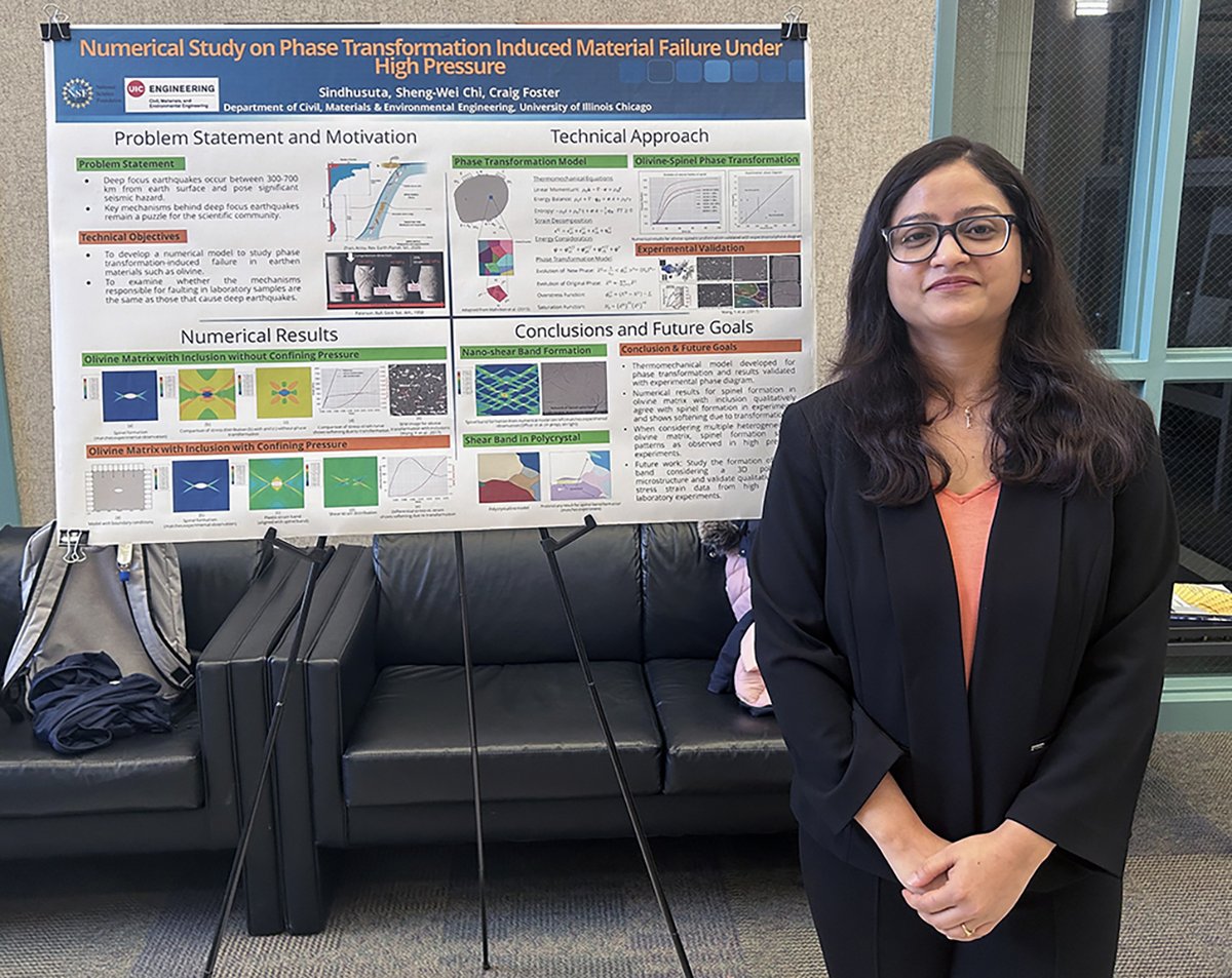 K_Mohammadian's tweet photo. PhD candidates in the civil, materials, and environmental engineering department at #UIC  awarded for their research during the annual Christopher Burke and Susan S. Burke Civil Engineering Poster Competition. https://t.co/PiHZP5OWNP #Engineering #Chicago https://t.co/WVlFSoouHd