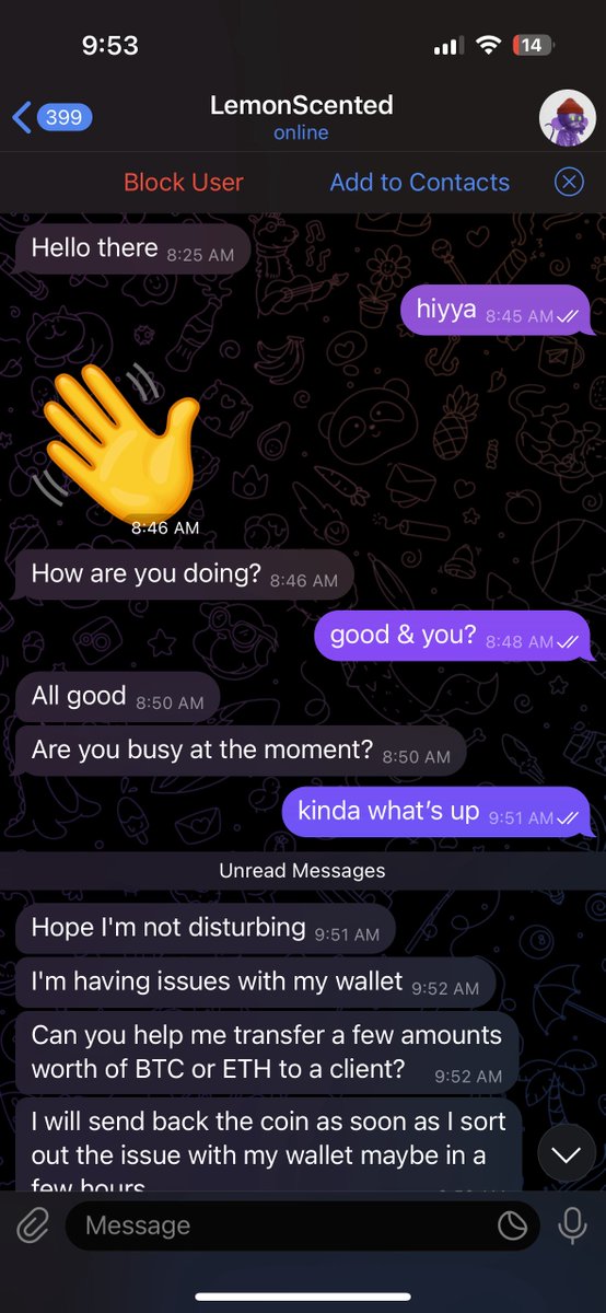 Getting reports of someone posing as me on telegram. 
My account is secure, only imposter accounts.
Stay safe + trust no one.