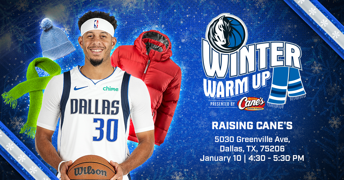 Meet @sdotcurry and bring a warm winter item to donate at our Winter Warm-up presented by @raisingcanes. Donations will also be accepted at the AAC at the Mavs January 22 home game.