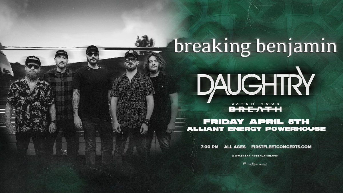 Just Announced! Cedar Rapids! Breaking Benjamin is coming your way with special guests Daughtry &amp; Catch Your Breath on Friday, April 5th! 🔥
📍Alliant Energy Powerhouse
Tickets on sale Friday, January 12th at 10:00 AM // ticketmaster.com/event/06006026…