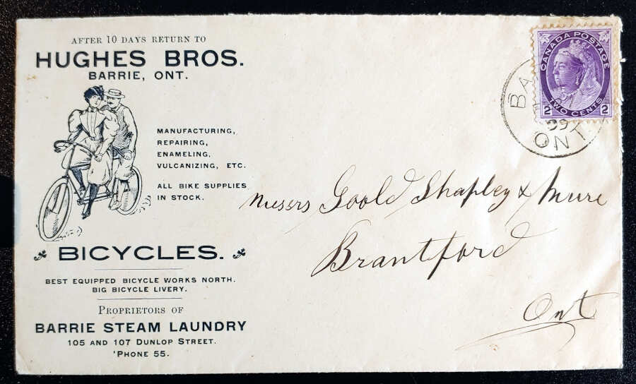 Canada #76 27 Feb 1899 2c Hughes Bros Bicycles Cover, ex Wellburn Lot 24 in our auction Saturday 13th January 2024 #StampAuction #AllNationsStampAndCoin #Bicycles #CanadaCover #exWellburn

bit.ly/3tPvTDp