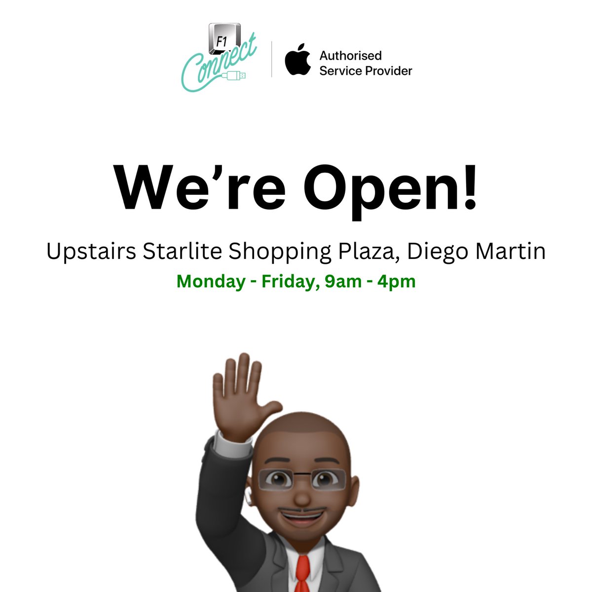 f1connectltd1's tweet photo. We're open for business at our new location, Upstairs Starlite Shopping Plaza in Diego Martin.
Check us out for all or your Apple needs and be sure to like and share to let everyone know! #trinidad #tobago #iphone #mac #AASP https://t.co/YVfmmKw8qc