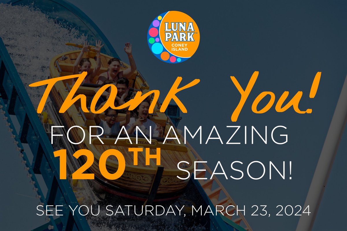 🌙✨Thank you for making history with us this season and celebrating Luna Park’s 120th year! The fun begins, again, March 23, 2024! ☀️🌊⛱️🏝️🎡🎠🎢🤹‍♂️ 🎢New Year, New Thrills! Lock in your 2024 Extraordinary Wristbands by Jan 14th for epic New Year savings at Luna Park! Time's