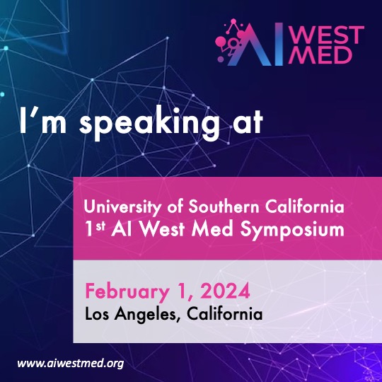 Our Editor-in-Chief @RupaSarka is thrilled to be speaking at #AIwestMed2024 Join us on February 1st @AIWestMed Symposium at @KeckMedicineUSC! 🙌 Featuring keynotes and live demos that showcase AI's transformative role in healthcare Register at: ctt.ec/72a4l+