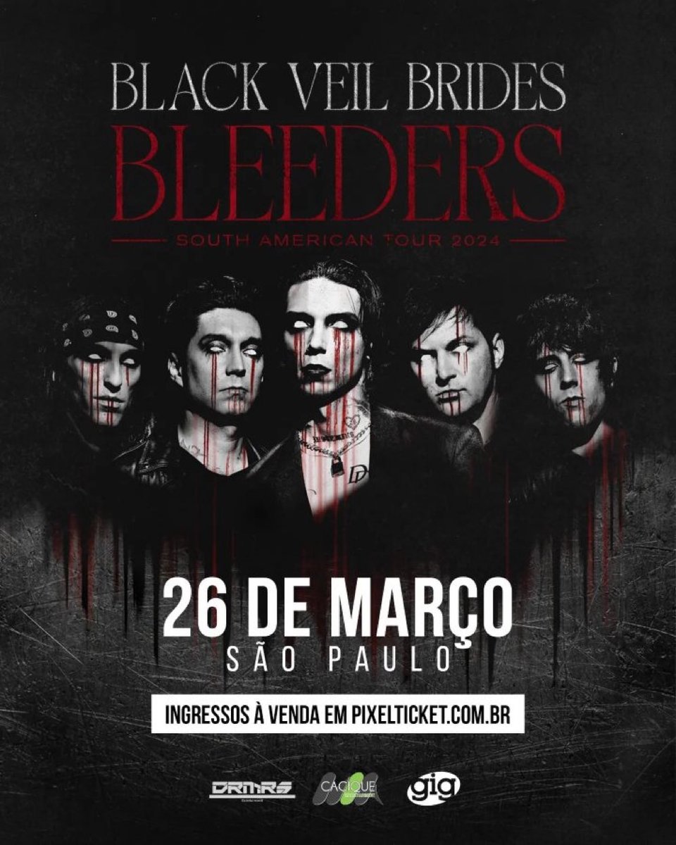 _come2brazil's tweet photo. #VEIOAI 💥
O Black Veil Brides anunciou uma turnê pela América Latina. Serão cinco shows e um deles acontece dia 26 de Março no Terra SP em São Paulo. 🤟🏼
Ingressos disponíveis à partir de Sexta-feira (12/01) pela PixelTicket.
#BVB #blackveilbrides https://t.co/NyPRuHrqfN