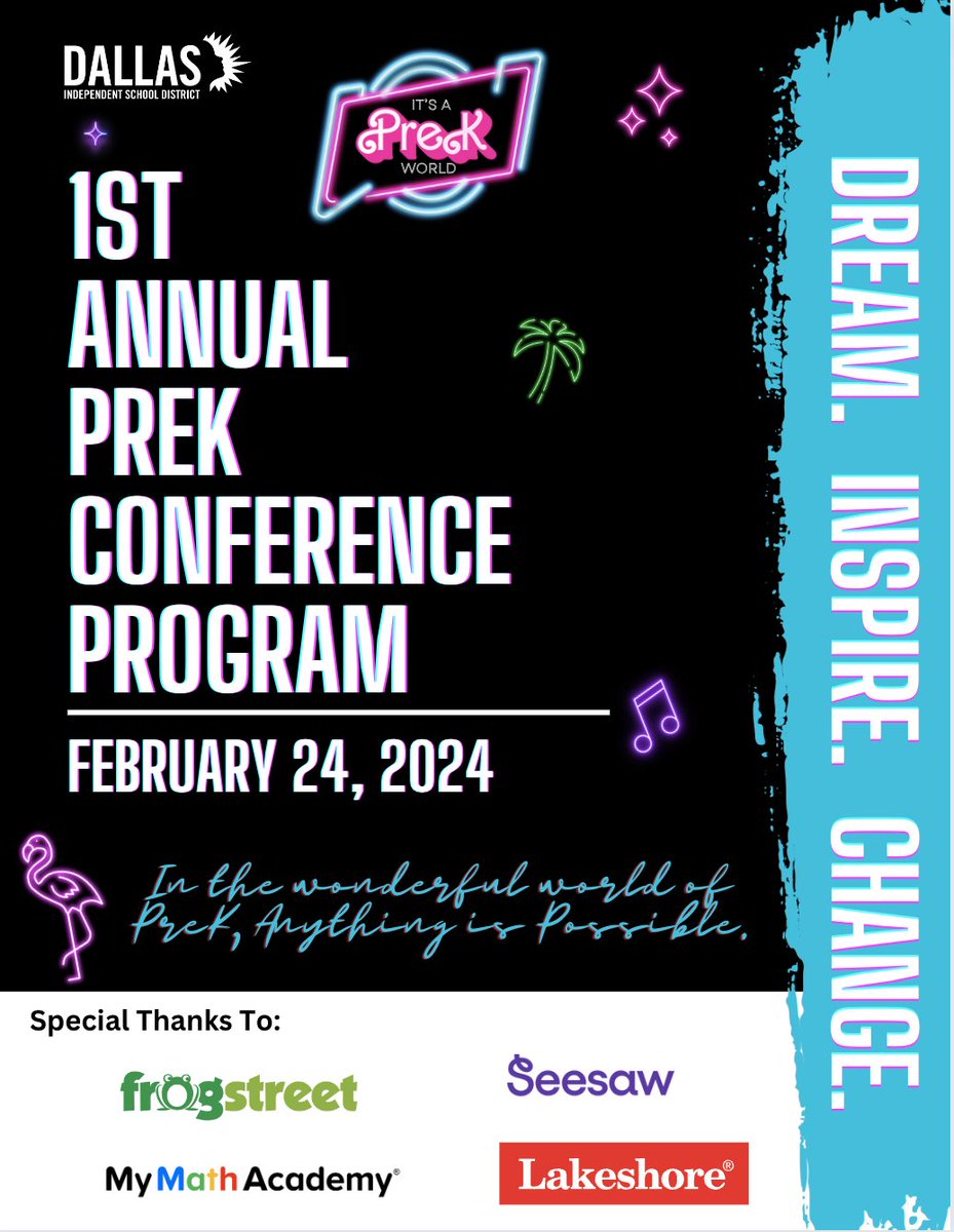 Here’s a sneak peak of our PreK conference program! There are 21 sessions to choose from. Come learn about best practices and get ideas for your PreK classroom! With 222 registered attendees, that means only 78 seats remain. Register now in cornerstone. #ItAllStartsWithPreK