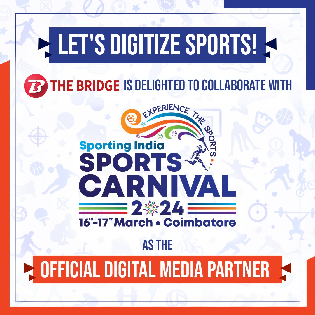 the_bridge_in's tweet photo. Touching upon the newest element in the sports world which is digitizing sports in India! 

We are thrilled to partner with Sports Carnival 2024, an initiative by Sporting India - a sports tech company of Coimbatore 🤝 

#sportscarnival https://t.co/Iir2goJEsR