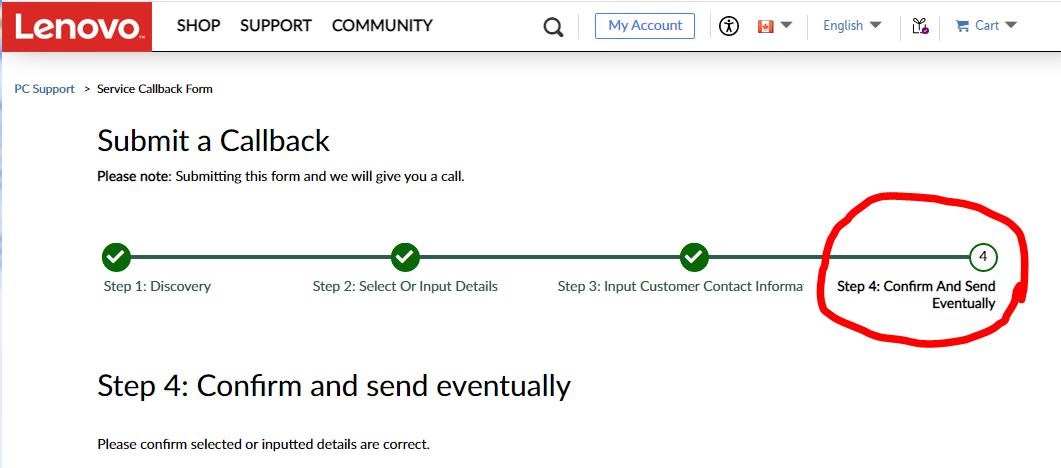 royatvcs's tweet photo. @LenovoSupport  I have submitted a callback for support and have been waiting for a few days now. How long does Lenovo take to call back and what does it mean on step 4 saying “Confirm and Send Eventually”. Eventually?
See pic attached https://t.co/VS5HW2Nsc9