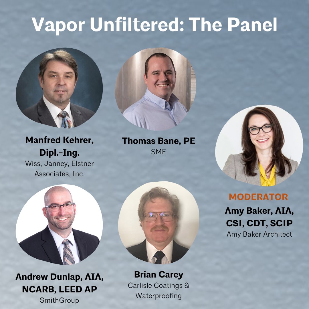 Meet the panel for next week's "Vapor Unfiltered: Should My Air Barrier be Vapor Permeable or Not?"

RSVP: jan2024aiadbec.eventbrite.com