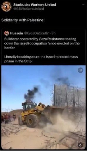 MerGarza's tweet photo. 📍Starbucks Boycott. 

La cancelación de Starbucks la detonó un tuit, así es. 
Todo comenzó cuando @SBWorkersUnited (un sindicato de baristas y representa al rededor de 9 mil baristas) publicó este tuit mostrando apoyo a Palestina y a Starbucks no le gustó nadita. https://t.co/8SyMnynvjA