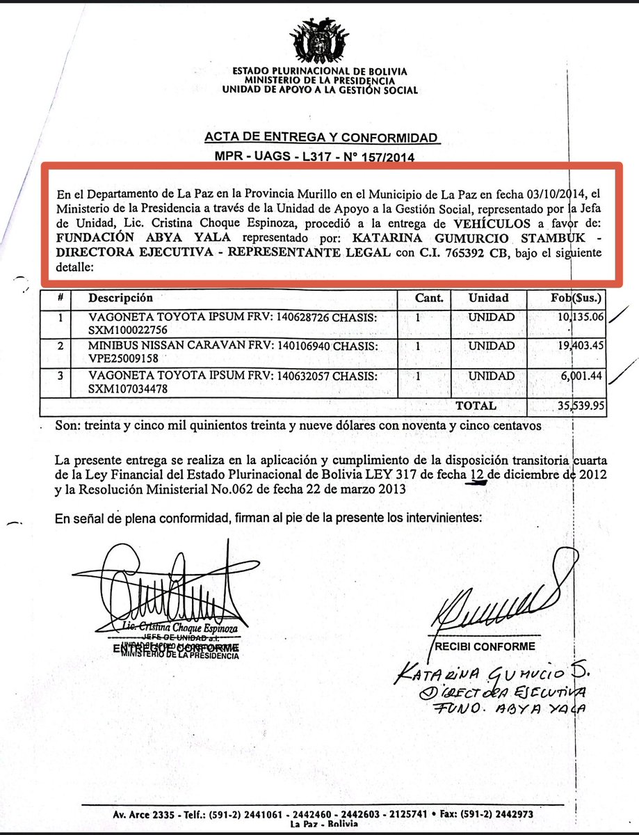 amilcarbarral's tweet photo. Nos llegaron documentos muy complicados de la GESTIÓN De Evo Morales y Juan CAMIÓN QUINTANA, vean ustedes como regalaron movilidades a un medio de comunicación privado, será que todos los medios de comunicación fueron favorecidos?
@ANF
@CFValverde
@JimenaAnteloT @AbyaYalaBolivia https://t.co/5OXxk4qi2D