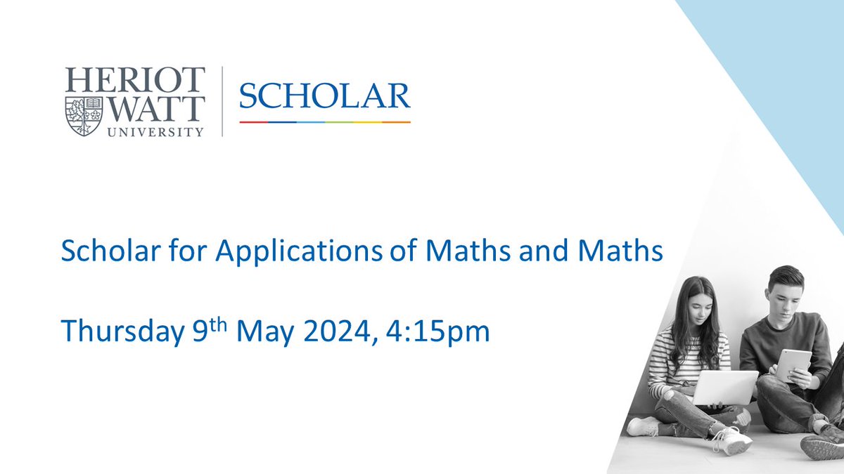 Join us on:

🗓️ Thursday 9th May 2024

for our 'Scholar for Applications of Maths and Maths' webinar.

Browse and sign up for our professional learning webinars here: go.hw.ac.uk/ScholarPL2024

📱Online
🖱️Interactive
✅Aligned with SQA

scholar.hw.ac.uk