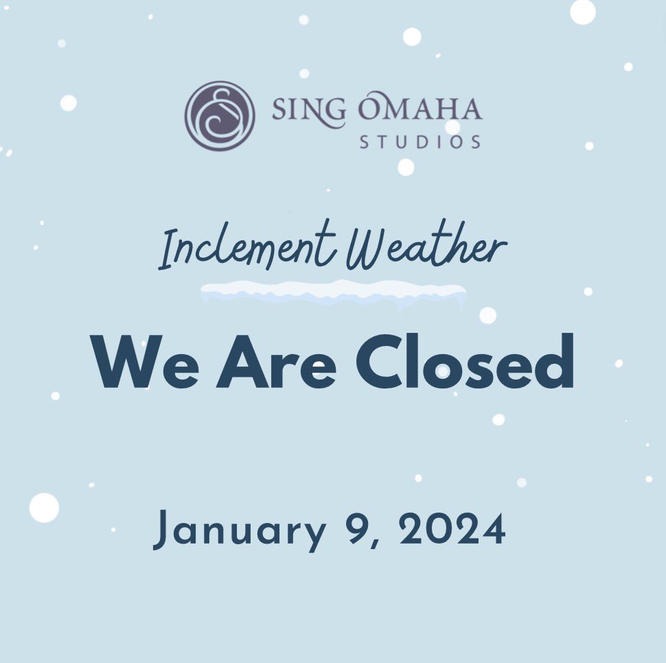 SingOmaha's tweet photo. Sing Omaha Studios lessons are cancelled for today. We’ll look forward to seeing Tuesday students next week! #omaha #winter #nonprofit #letitsnow https://t.co/QbuhbNCrFy